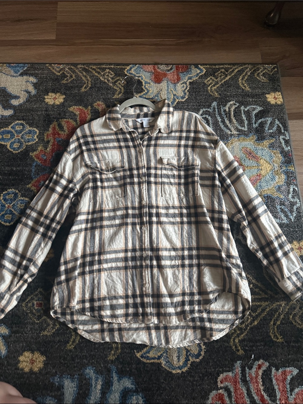 Old Navy Beige and Black Plaid Boyfriend Shirt